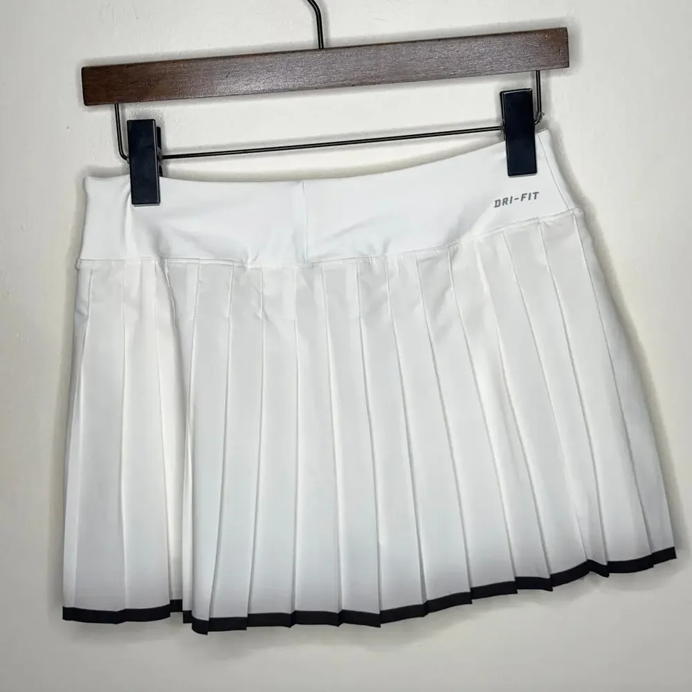 Nike White Crop Top and White Pleated Mini Skirt with Black Accents